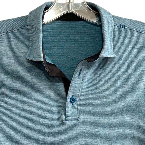 Lululemon Men's Blue Heathered Polo Shirt See Measurements Short Sleeve Casual - Picture 4 of 10